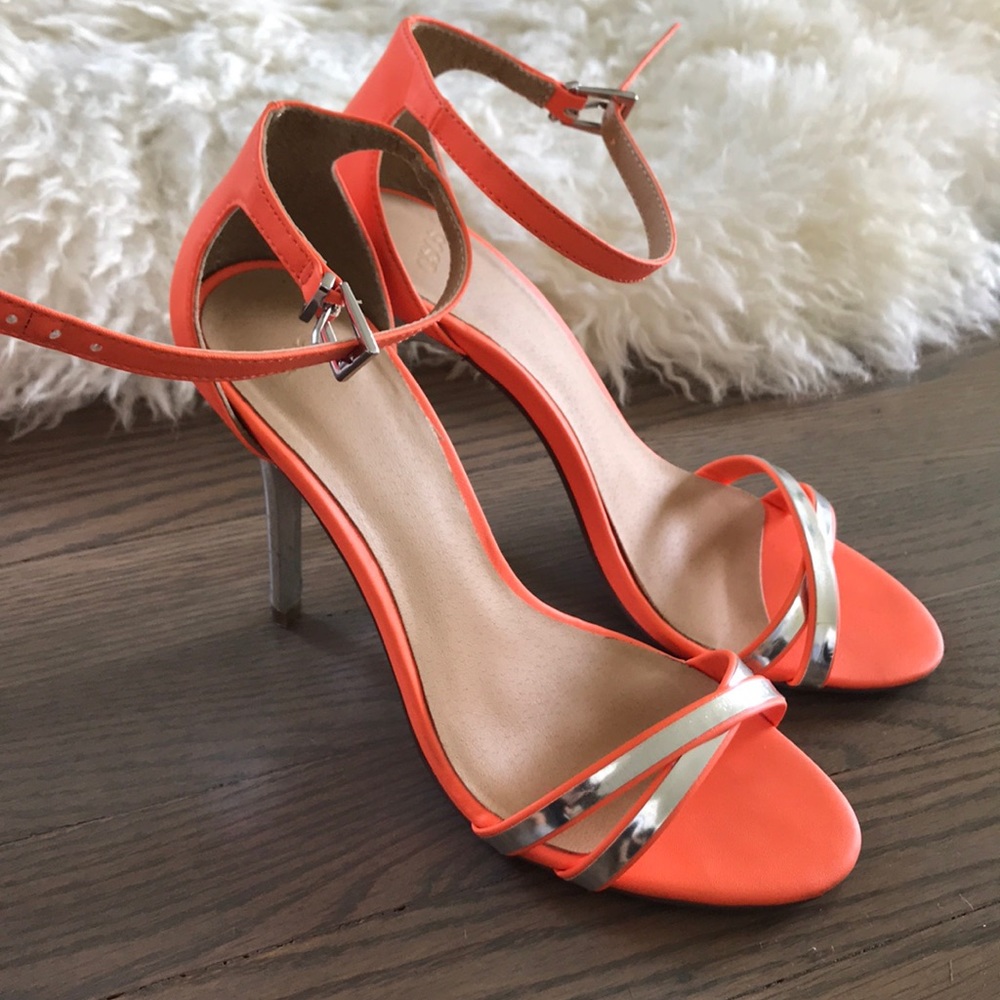 ASOS Bright Neon Coral Criss-Cross Heeled Sandals